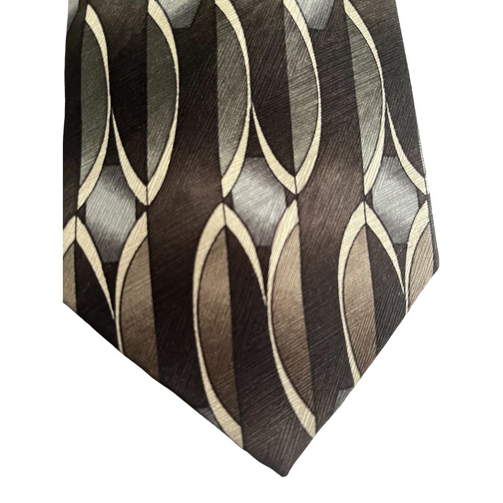 Carlos Devenezia 100% Silk Geometric Tan and‎ Brown Pattern